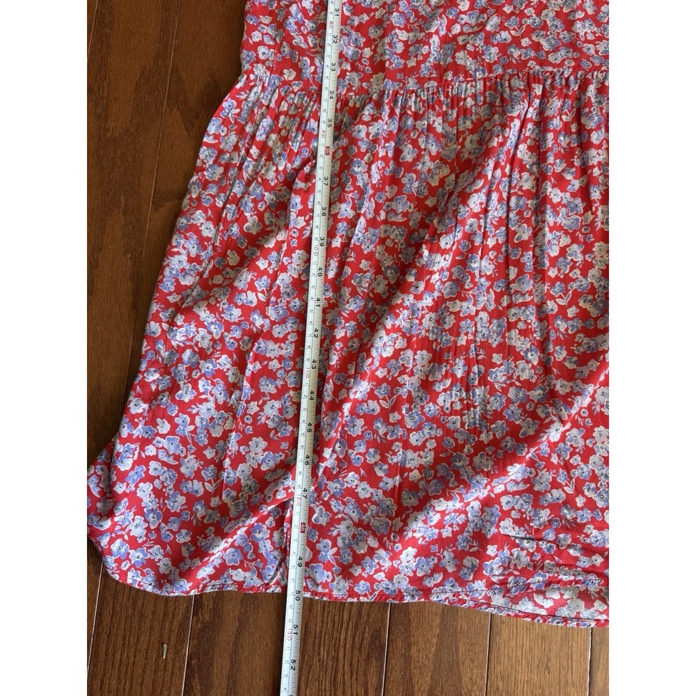 Zara Floral Ruffle Sleeve Maxi Dress Red Blue Smocked Back Size M - Picture 10 of 10